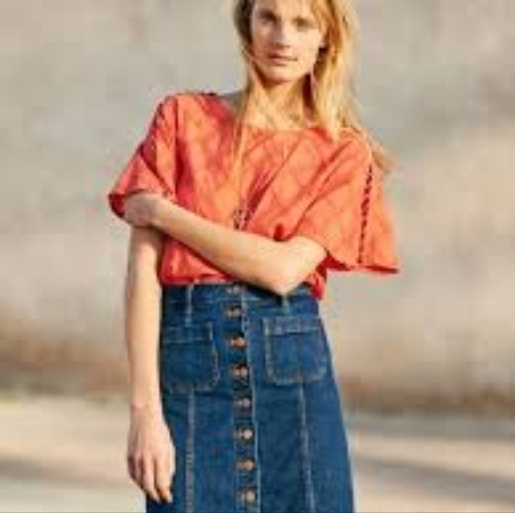 Madewell Dark Blue A-Line Jean Denim Button-Up Front Mini Skirt Sz 8 96%Cotton - Picture 10 of 10